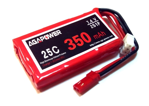 Акумулятор AGA POWER Li-Pol 350mAh 7.4V 2S 25C Softcase 10x25x40мм JST