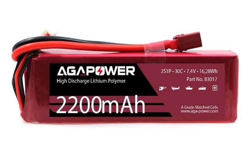 Аккумулятор AGA POWER Li-Pol 2200mAh 7.4V 2S 30C Softcase 17x34x105мм T-Plug