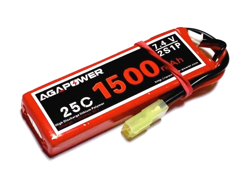 Акумулятор AGA POWER Li-Pol 1500mAh 7.4V 2S 25C Softcase 16x35x92мм Mini Tamiya