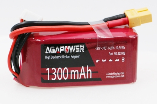 Акумулятор AGA POWER Li-Pol 1300mAh 14.8V 4S 70C Softcase 32x34x72мм T-Plug