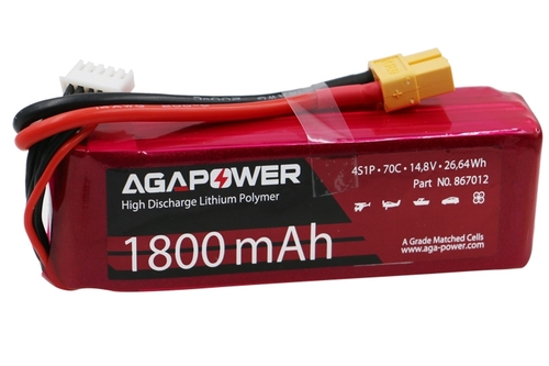 Акумулятор AGA POWER Li-Pol 1800mAh 14.8V 4S 70C Softcase 31x35x105мм T-Plug