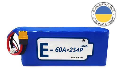 Аккумуляторная сборка Energy Life Li-Ion 2S4P 21700-EVE50E 12AWG XT60-F (002)